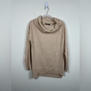 Lusso Womens Cowl Neck Cashmere Sweater Tan Relaxed Fit Tunic Length Size Large